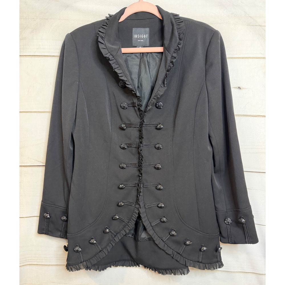 Insight New York Black Military Ruffle Blazer Jacket‎ Victorian Frog Closure 10